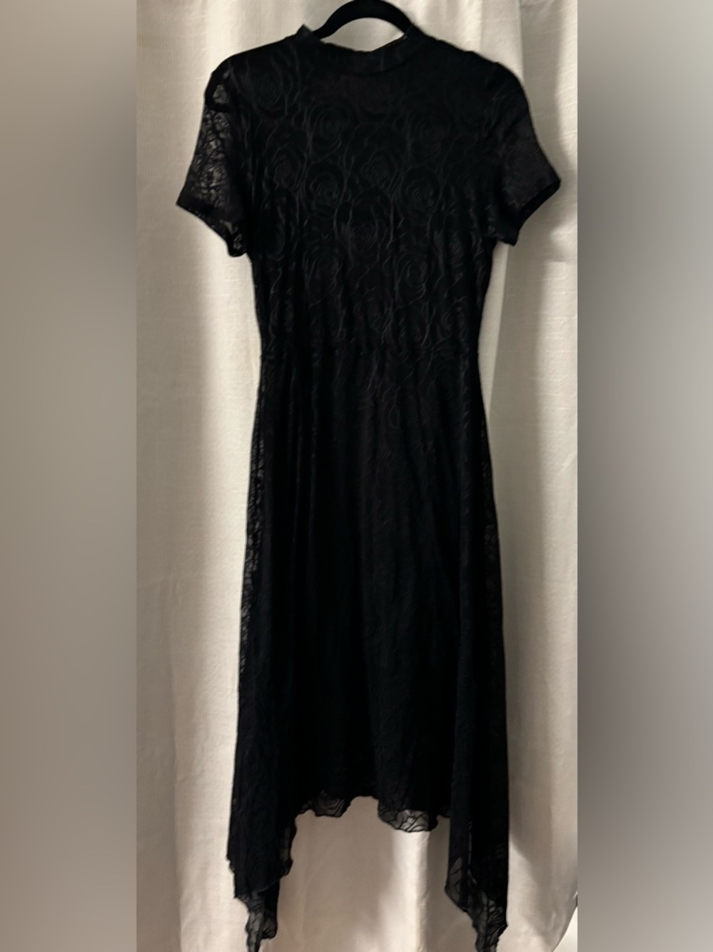 Black Asymmetrical Sheer Dress with Rose Designs